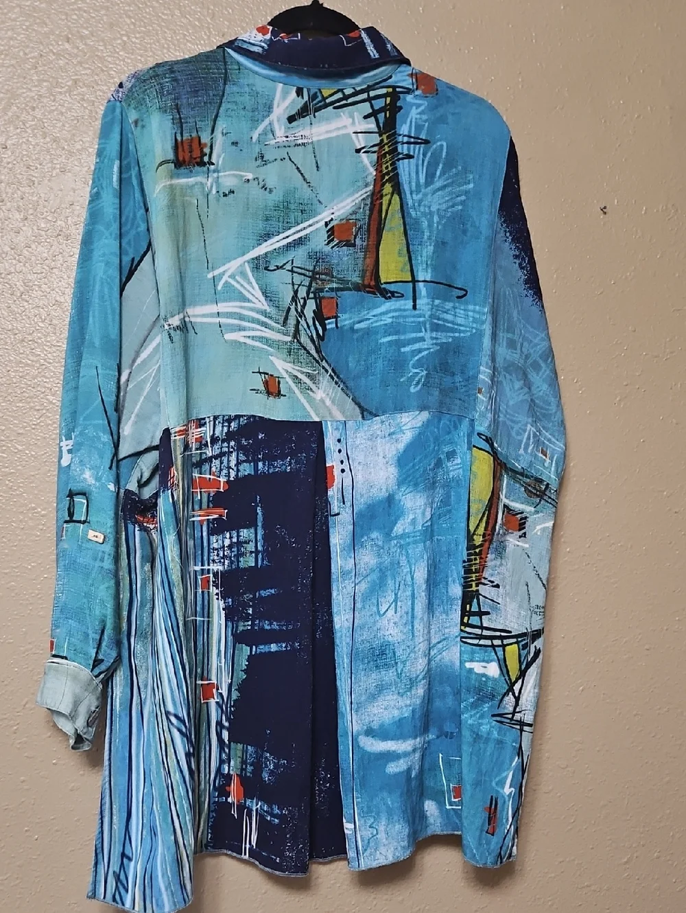 John Mark 2X Abstract Blue Button-Up Art Print Shirt Tunic Artsy - Picture 7 of 16